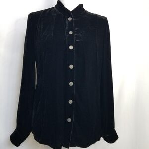 J.jill black silk & rayon black velvet velour long-sleeve blouse shirt top sz Sm